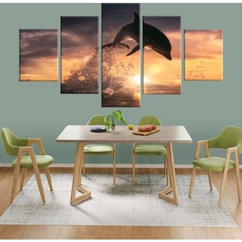 Modular Vintage Pictures 5 Pieces Animal Dolphins Home Decor Paintings On Canvas Wall Art Landscape For Living Room HD Printed