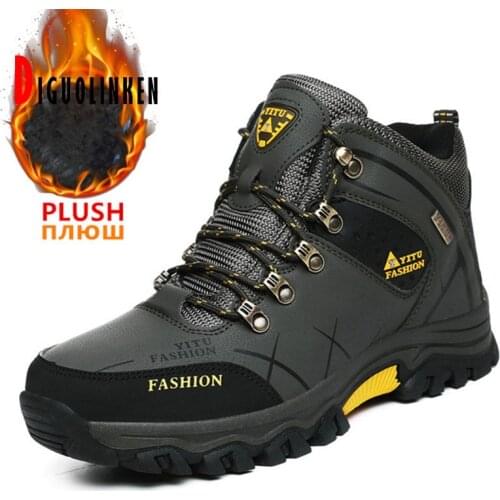 Brand Men Winter Snow Boots Waterproof Leather Sneakers Super Warm Mens Boots Outdoor Male Hiking Boots Work Shoes Size 39-47