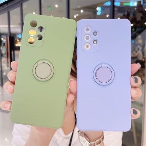 Liquid Silicone Ring Stand lanyard Soft Phone Case For Samsung A52 A72 A71 A51 M31S S20 S21 Plus Shockproof Bumper Back Cover