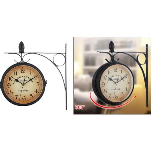 Retro Wall Clocks Double-Side ing Clock Metal Iron Mute Clock Living Room Bracket Clock Garden Home Decoration