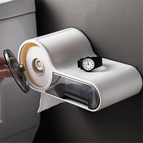 Wall Mount Toilet Paper Holder Waterproof Roll Paper Storage Box Toilet Tissue Organizer Holder Bathroom Paper Dispenser Shelf