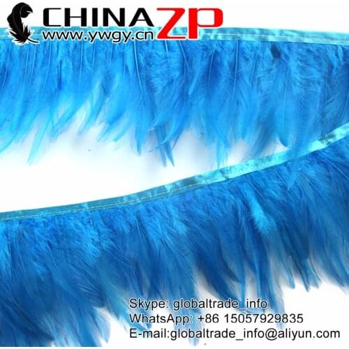 No.1 Plumage Supplier CHINAZP Factory 2yards/lot DIY Decorations Dyed Turquoise Blue Rooster Neck Hackle Feather Trimming