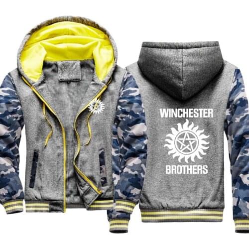 New Mens hoodie Winchester Brothers Winter Camouflage Sport Jacket Thicken Warm Wool Fleece High Quality Mens Zipper hoodie