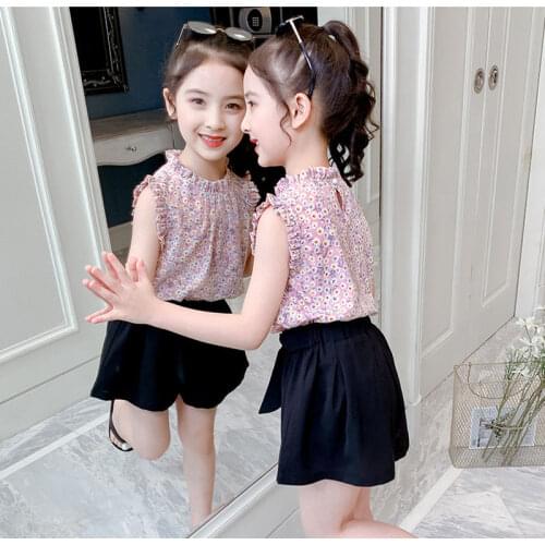 2021 Summer New Children Clothing Sets Kids Baby Girls Fashion Floral Print Blouses+ Shorts Clothing Set Kids Clothes Sets J29