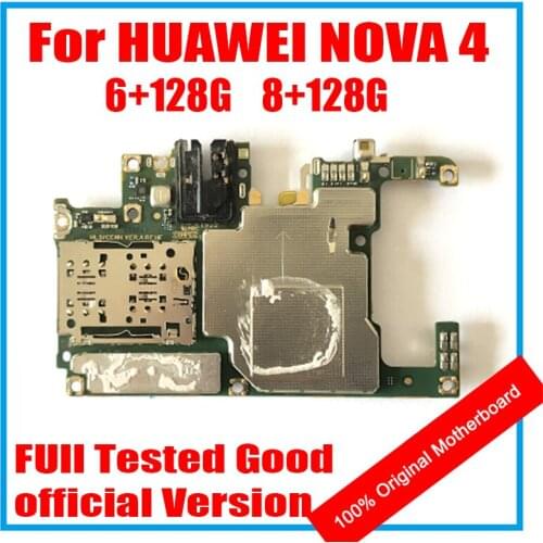 Original Unlocked For HuaWei NOVA 4 Motherboard Full Chips Mainboard 6+128GB 8+128GB Android System Good Plate