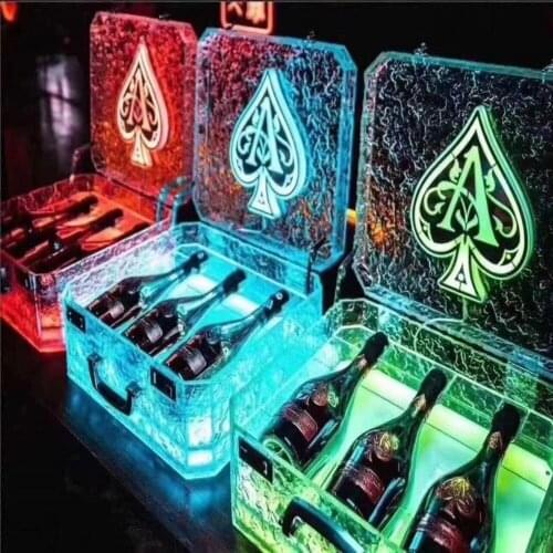Ice Rock 3 bottles Rechargeable LED Ace of Spade Glorifier Box Champagne Bottle Carrier Case for Night Club Party Lounge Bar