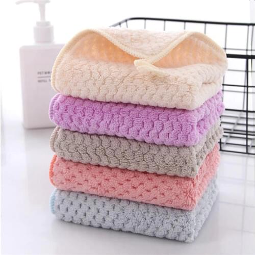 Pineapplet Coral Fleece Kitchen Towel Strong Absorption Pineapple Coral Velvet Washing Room Handkerchief Hand Towel 25x25cm