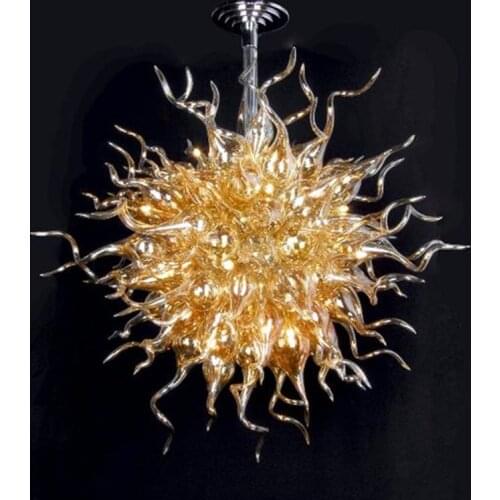 Lobby Antique Pendant Lamps Crystal Chandelier American Blown Glass Duplex Building Drop Shape Lights 70 CM