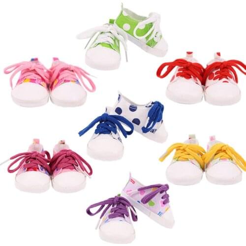 Colorful Polka Dot Lace-Up Canvas Shoes Fit 43cm Borns Baby Dolls And 18 Inch Amercian Dolls, Our Generations, Gifts For Girls