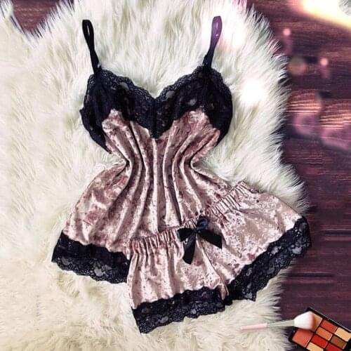 Sexy Lingerie Set Velvet Sleepwear Womens Pajama Set Sexy Babydoll Nightwear Cute Cami Top and Shorts Pijama Mujer