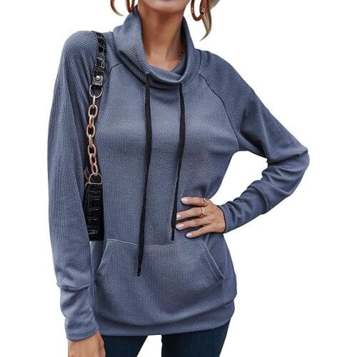 Sweatshirts Women Spring Autumn Solid Color Drawstring Pocket High Collar Long Sleeve Hoodies Woman Clothing 2021 Loose Y2K Tops