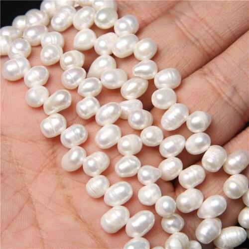 Top-drilled White Natural Pearl Beads 6-7mm Oval High Quality Freshwater Pearl Beads For Jewelry Making DIY Handwork 14" Strand