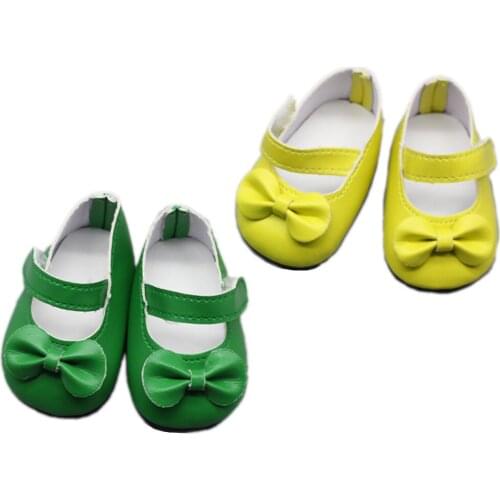 7*3.5cm 1Pair Fashion PU Bow Shoes for18Inch Girl Doll and 43cm Baby Doll Shoes Accessories Toys Best Gift for Kids