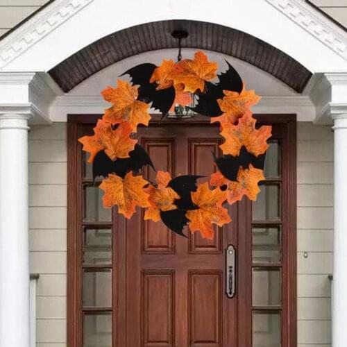 Halloween Maple Leaf Wreath Door Decor Hanging Pendant Simulation Garland Christmas Door Ornament Artificial Wreath