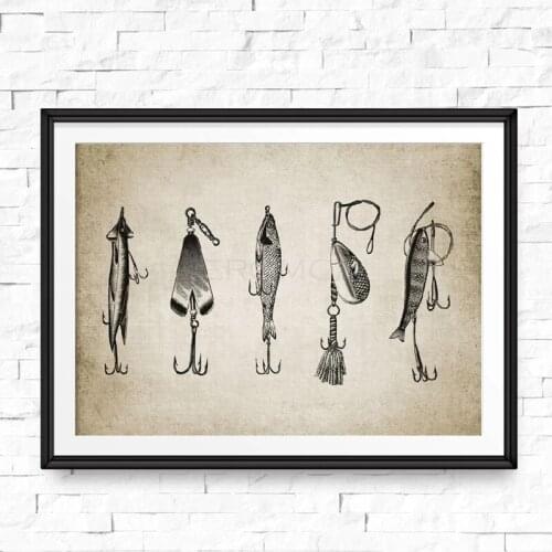 Vintage Fishing Lure Illustration Wall Art Canvas Posters Prints Fishing Lure Painting Angling Wall Picture Home Decoration