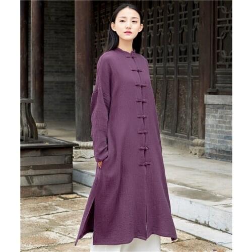 High Quality Women Cotton Cardigan Chinese Style Button Stand Collar Female Blouse Solid Shirts Plus Size M-7XL
