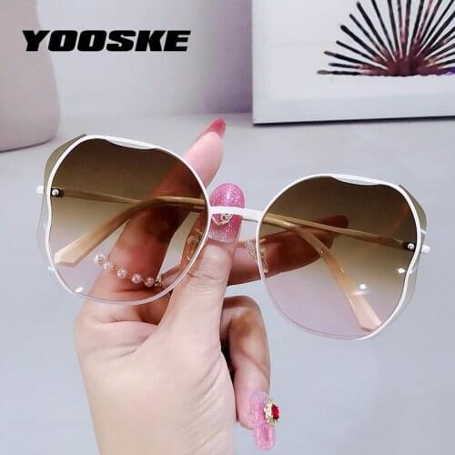 YOOSKE Luxury Designer Rimless Women Sunglasses Fashion Gradient Blue Pink Eyewear Ladies Butterfly Shaped Sun Glasses UV400