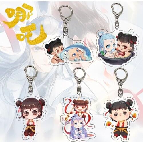 1Pc Anime NE ZHA Acrylic Key Chain Ne Zha Ao Bing Cartoon Figure Pendant Key Holder Keychain Gift