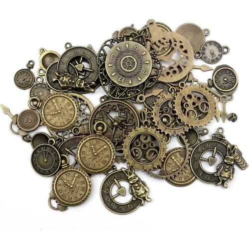 100pcs Metal Alloy Alarm Clock Charms Pendant Accessories Jewelry Finding Vintage Charms For Jewelry Making Necklace Handmade