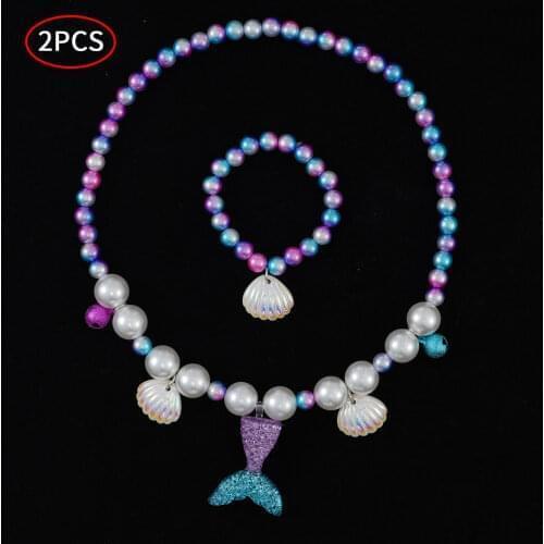 2/5Pcs Cartoon Mermaid Tails Pendant Kids Girls Jewelry Set Children Necklace Bracelet Shell Pearl Ring Earrings Set Party Gift