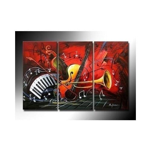 3pc Oil Painting Wall Decor Musical Instruments on canvas