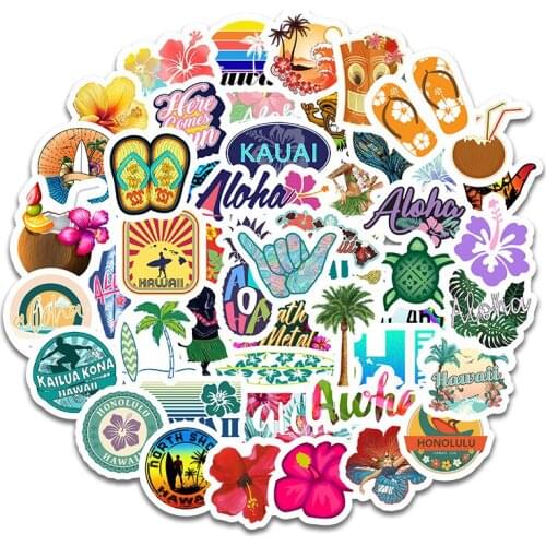 5 Sets=250PCS Hawaii Surfing Vacation Stickers Water Cup Skateboard Helmet Computer Stickers
