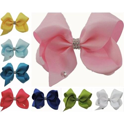 50Pcs girls 5" ribbon ABC hair bows alligator clips with a big CZ diamond headwear bow hair elastic ties accessories HD3494