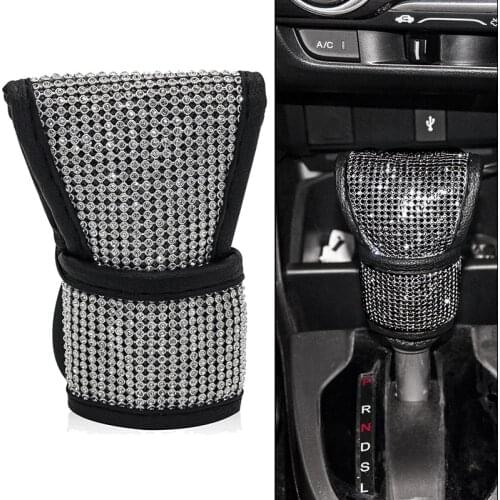Car Rhinestones Gear Shift Knob Cover for Women/Girls/Lady Bling Rhinestones Tirm Universal Fit for SUV Truck