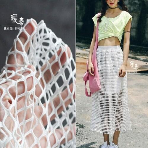 White Square Hollow-out Mesh Fabric DIY Creative Fashion Patchwork Decor Coat Veil Skirt Gown Wedding Dress Designer Fabric