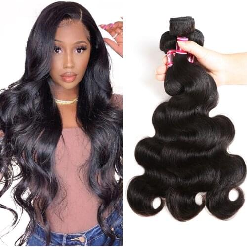 Brazilian Body Wave Human Hair Bundles Natural Black Human Hair Weave Bundles 1/3/4 Piece 8-26” Remy Hair Extensions