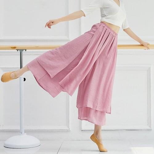 Adult Belly Dance Cotton Linen Palazzo Pants 2 Layers Wide Leg Trousers Costume for Women Dancing Clothes Dancer Wear Clothes