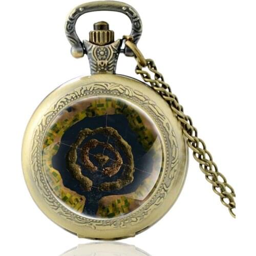 Vintage Mysterious Atlantis Map Bronze Charm Quartz Pocket Watch Men Women Pendant Necklace Hours Clock Gifts
