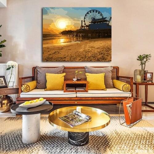 DIY colorings pictures by numbers with the setting sun picture drawing Relief painting by numbers framed Home