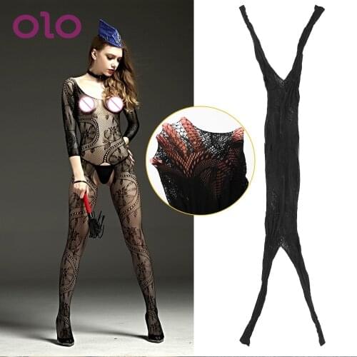Exotic Apparel Open Crotch Pantyhose Fishnet One-piece Pantyhose Long Sleeve Erotic Intimates Perspective Catsuit Adult Products