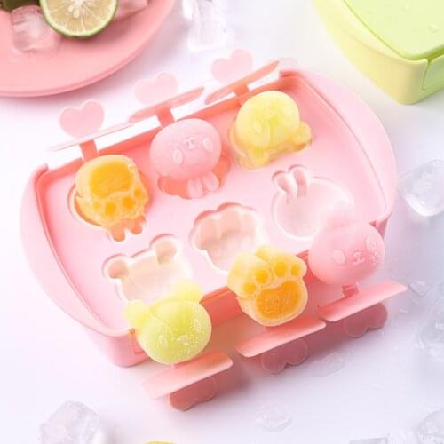 6 Grids Ice Cream Mold Candy DIY Mould Popsicle Sticks Food Ice Cream Silicone Mould Portable Round Ice Cube Shape DIY Bar New