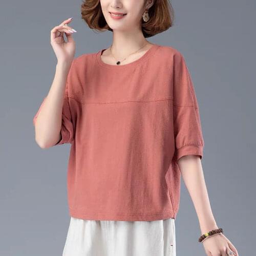 Summer Womens Tees Shirt Chic Casual O-Neck Short Sleeve Cotton Female Pullovers Thin WOMEN Clothes Jumpers Tops T-Shirt X204