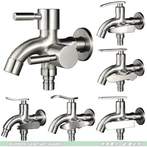 G1/2" 304 Ple Use Stainless Steel Lengthened One In Two Out Multi Functional Double Outlet Washing Machine Net Nozzle Faucet