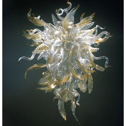 Artistic Leaves Lamp Hand Blown Glass Pendant Light Fixture LED Hanging Chandeliers for Home Decor 40 Inches Long Amber Lights