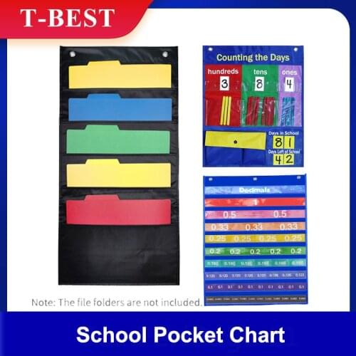 Classroom Accessory Pocket Chart with Fractions Decimals Percentages Cards Hanging Chart Educational Teaching Tool Supplies