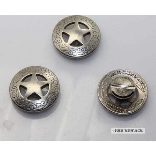 KB201) Daily deal ! 10pc 3/4'' Metal Concho Western Texas Star Concho Leathercraft Antique-Silver