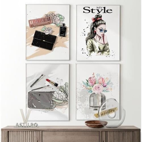 Cosmetics Clipart Poster Fashion Illustration Art Prints Watercolour Perfumes Canvas Painting Beauty Salon Decor Wall Stickers