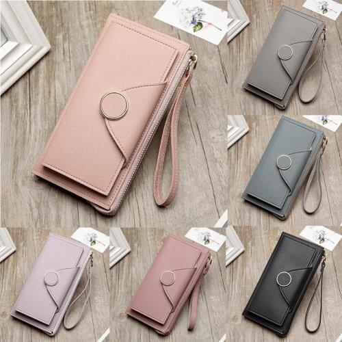 Fashion Bifold Women Long Wallet Zipper Purse Card Holder Hand Strap Clutch