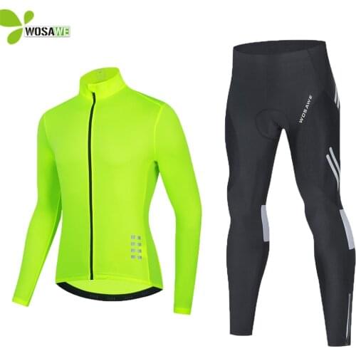 WOSAWE Long Sleeve Cycling Suit Reflective Shirts Gel Pad Windproof Pants Tight Trousers Kit Bicycle MTB Uniform Long Jersey Set