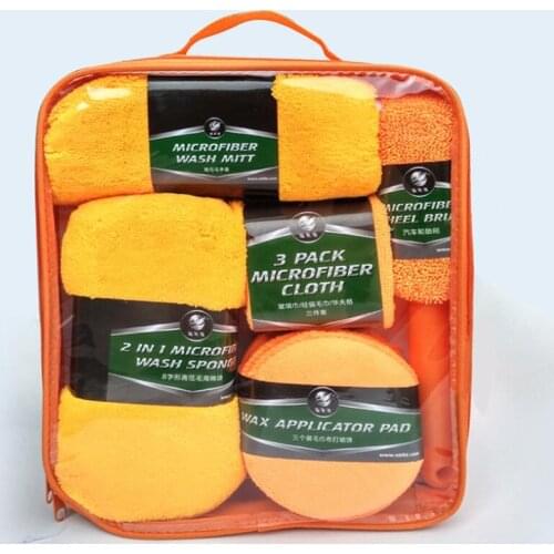 9pcs/set Car Wash Cleaning Kit Microfiber Car Detailing Washing Tools Towels Blush Sponge Wash Glove Polish Applicator Pads