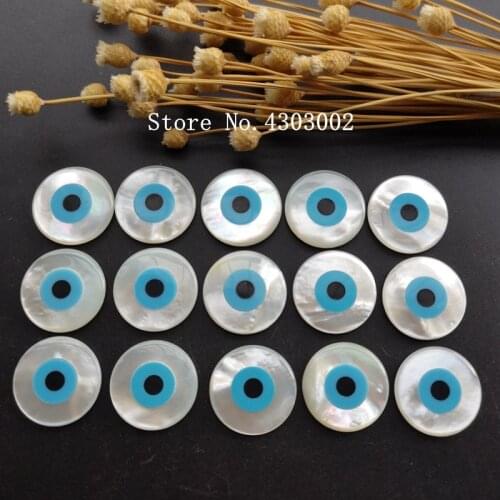 20pcs/lot 20mm Undrilled Natural Round Blue Evil Eye Mother of Pearl shell for DIY Jewelry Double Cabochon Evil eye Beads