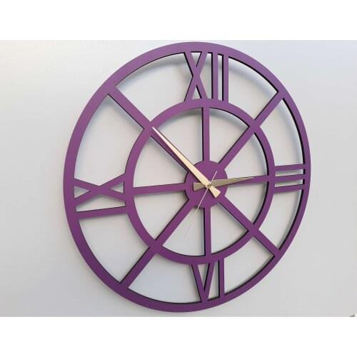 HLO 2021 New Modern Purple Round Wall Clock Wooden Stylishly Designed For Living Room Trendy Flashy Decorative Silent Mechanis