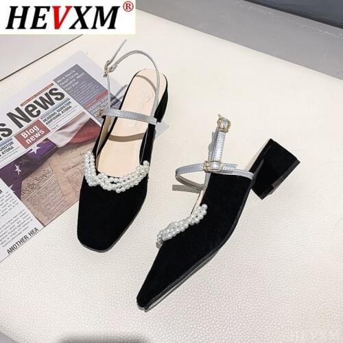 HEVXM 2021 summer new womens Baotou sandals fashion pointed black thick heel hollow single shoes wild lace up womens shoes