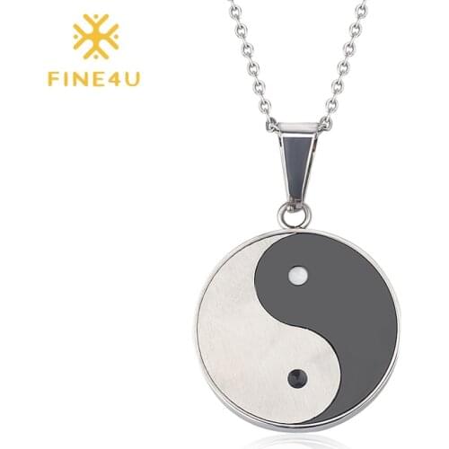 FINE4U N406 Stainless Steel Yin Yang Pendant Necklace Women Tai Chi Gossip Necklaces Trendy Jewelry Gifts