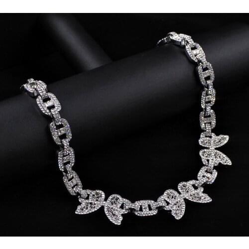Miami 12MM Double Safety Button Cuban Link Charm Butterfly Pattern Gold Silver Plated Iced Out Baguette Women Hip Hop Jewelry