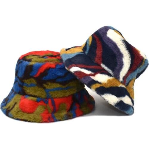 Bucket hat new winter basin hat tie-dye lamb wool trend female thickened fisherman hat autumn and winter кепка женская